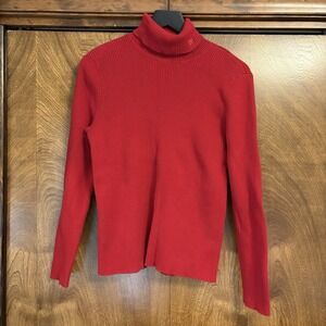 Lauren Ralph Lauren Women's Red XL Turtleneck Sweater 100% Cotton Embroidered